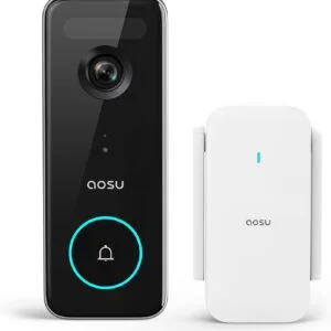 Cámara de timbre inalámbrica, aosu 5MP Ultra HD, sin tarifa mensual, triple detección de movimiento con base en casa, WiFi mejorado (2.4/5 GHz), batería de 180 días, funciona con Alexa y Google Assistant