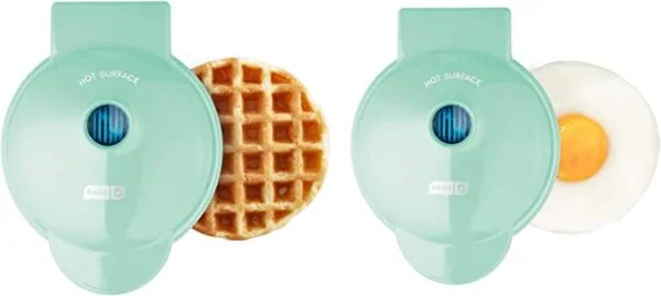 DASH Mini Maker Waffle Maker + plancha, paquete de 2 planchas + gofrera, color aguamarina