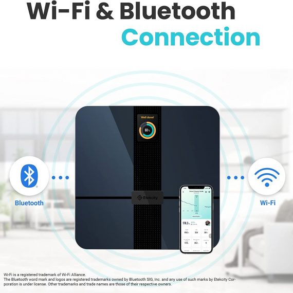Etekcity Báscula inteligente de grasa corporal WiFi, báscula digital precisa con Bluetooth aprobada por la FSA HSA para peso corporal, además de IMC compuesto de salud, agua, embarazo y modo bebé, 400 libras