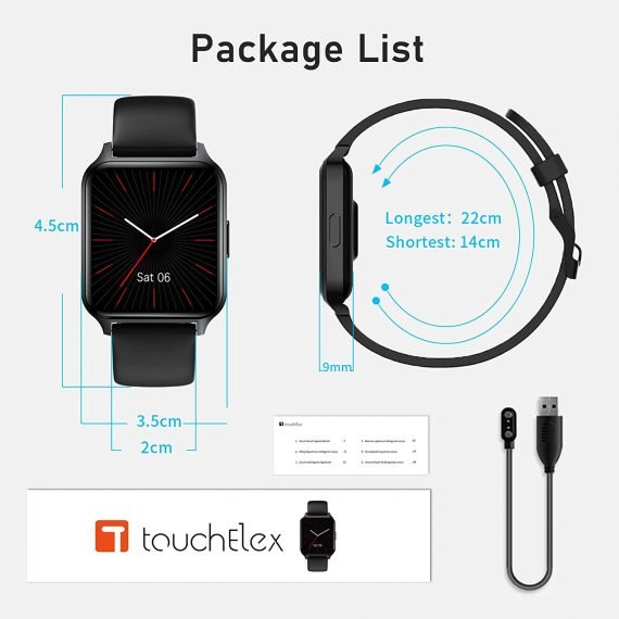 TouchElex Reloj inteligente para teléfonos Android e iOS, compatible con iPhone, Samsung, hombres y mujeres, pantalla HD, monitor de oxígeno y frecuencia cardíaca, IP68, impermeable, reloj de fitness