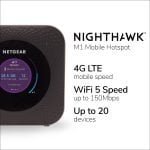 NETGEAR Nighthawk M1 4G LTE WiFi Mobile Hotspot (MR1100-100NAS) – Velocidad de hasta 1 Gbps, funciona mejor con AT&T y T-Mobile, conecta hasta 20 dispositivos, red inalámbrica segura en cualquier lugar