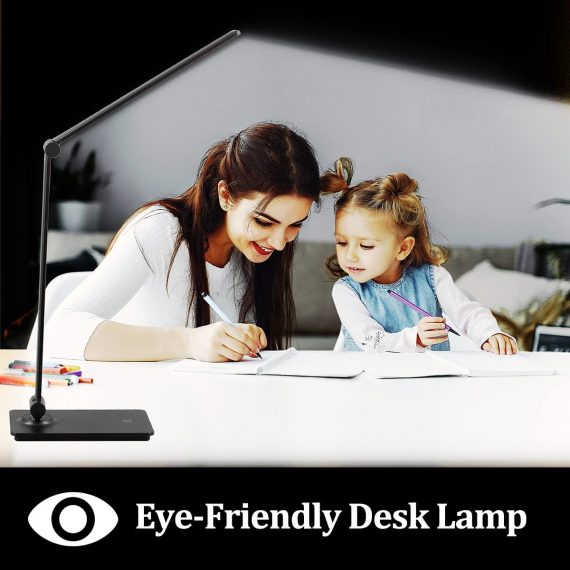 Lámpara de escritorio LED con control táctil con 3 niveles de brillo, lámpara de oficina regulable con brazo ajustable, lámpara de escritorio plegable para mesa, dormitorio, mesita de noche, estudio de oficina, 5000 K, 8 W, color negro