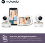 Motorola - Monitor de bebé VM855 - Monitor de bebé de video WiFi de 5 pulgadas con 2 cámaras, soporte de cuna, se conecta a la aplicación del teléfono, rango de 1000 pies, audio bidireccional, pantalla dividida, inclinación panorámica remota, zoom digital, temperatura de habitación, música