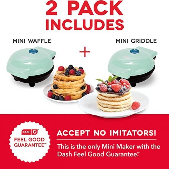 DASH Mini Maker Waffle Maker + plancha, paquete de 2 planchas + gofrera, color aguamarina