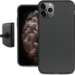 Evutec Karbon iPhone 11 de 6.1 pulgadas, única carcasa rígida y resistente de fibra de aramida real, resistente de 0.063 in, duradera (negro), AFIX+ soporte de ventilación