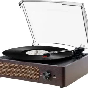 Tocadiscos de vinilo con receptor Bluetooth incorporado y 2 altavoces estéreo, tocadiscos retro portátil de 3 velocidades y 3 tamaños para el entretenimiento y la decoración del hogar