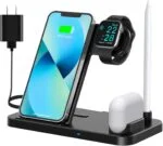 Cargador inalámbrico, estación de carga inalámbrica rápida 4 en 1 para iPhone 14 13 12 11/Pro/XS/XR/X/SE/8/8 Plus, soporte de carga rápida de 18 W compatible con iWatch S7/S6/5/4/3/2/AirPods 1/2/Pro y Apple Pencil 1