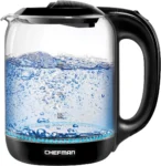 Chefman - Hervidor eléctrico de vidrio de 1.7 litros, hervidor de agua caliente rápido, funcionamiento de un solo toque, hierve 7 tazas, base giratoria y vertido sin cable, apagado automático