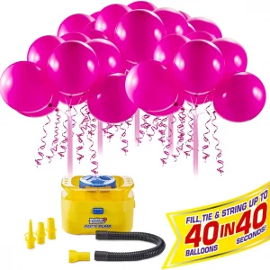 Bunch O Balloons Zuru - Globos de fiesta autosellantes con bomba de aire eléctrica portátil, 40 globos de látex rosa autosellantes para celebraciones
