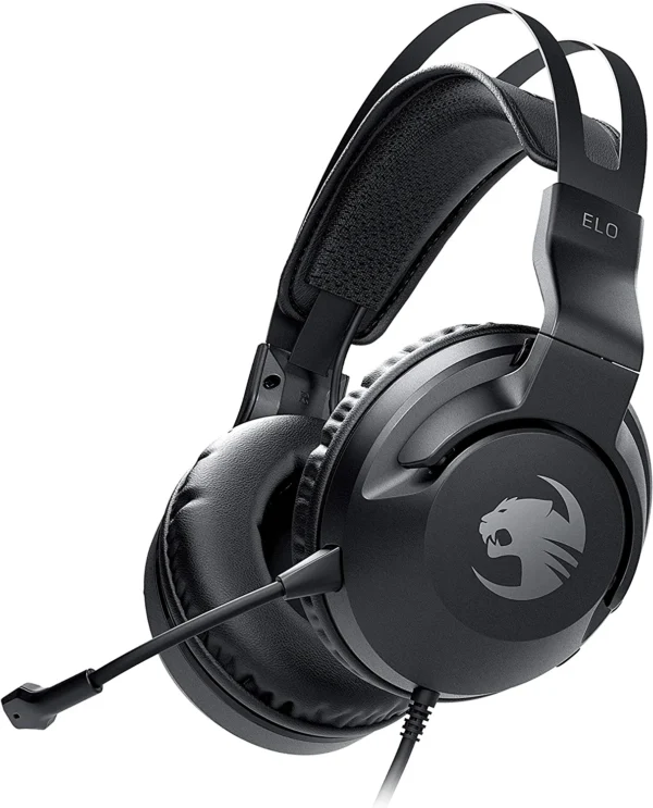 ROCCAT Elo X - Auriculares estéreo para juegos de PC, auriculares multiplataforma con cable para Mac, Xbox Series X|S, Xbox One, PlayStation y móvil, micrófono desmontable con cancelación de ruido, ligero, negro