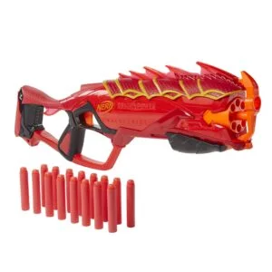 Nerf DragonPower Emberstrike Blaster, inspirado en mazmorras y dragones, tambor de 8 dardos, 16 dardos Nerf, almacenamiento de dardos