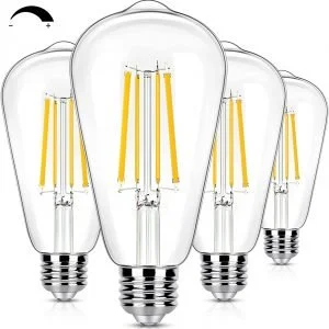 Bombillas LED Edison vintage regulables equivalentes a 100 W, 8 W ST58 blanco suave, 3000 K, 1200 lúmenes, ST19 antiguo, base E26, vidrio transparente, CRI90+, ideal para el hogar, baño, cocina (paquete de 4)
