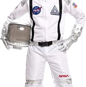 Spooktacular Creations Disfraz de astronauta unisex de rayas plateadas, overol de piloto con casco para Halloween