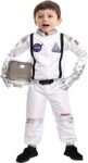 Spooktacular Creations Disfraz de astronauta unisex de rayas plateadas, overol de piloto con casco para Halloween