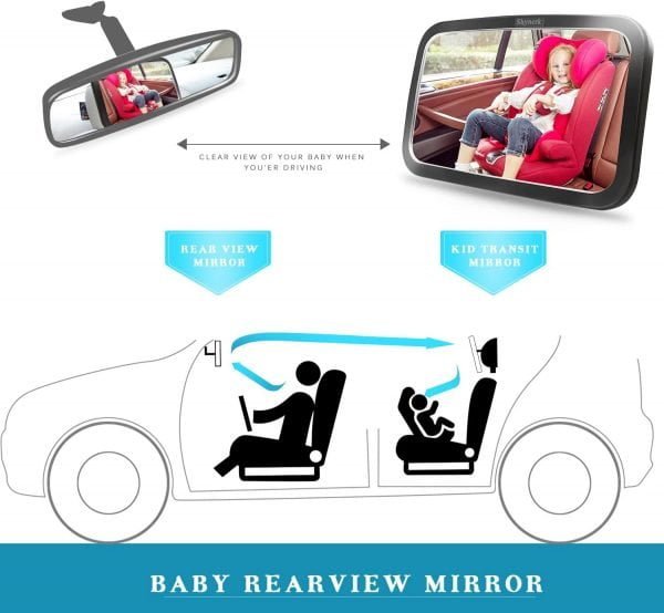 Shynerk Espejo de coche para bebé, espejo de seguridad para asiento trasero infantil con amplia vista cristalina, inastillable, totalmente montado, probado contra choques y certificado