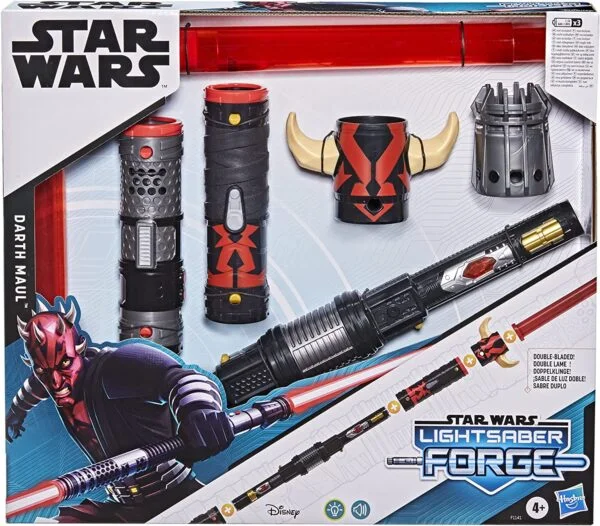 Star Wars Sable de luz Forge Darth Maul - Juguete electrónico de doble hoja con sable de luz rojo, juguete de juego de rol personalizable para niños a partir de 4 años