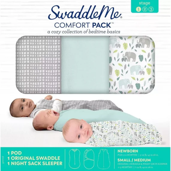 SwaddleMe Comfort Pack Swaddle Wrap - Elefante bebé - 0-3 meses