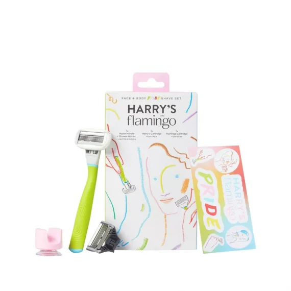 Juego de afeitado inclusivo de género Harry's & Flamingo - 1 mango de maquinilla de afeitar + 1 maquinilla de afeitar facial + 1 maquinilla de afeitar corporal - 4 unidades