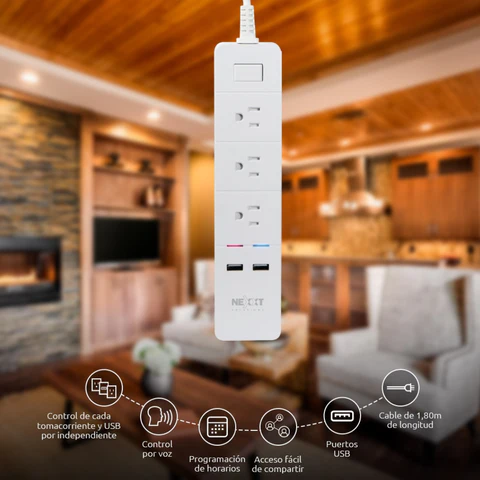 Regleta/Protector de Sobretensión Inteligente Wi-Fi con Puertos USB para Carga NHP-E610