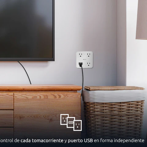 4 Enchufes y Protector de Sobretensión Inteligente Wi-Fi con Puertos USB