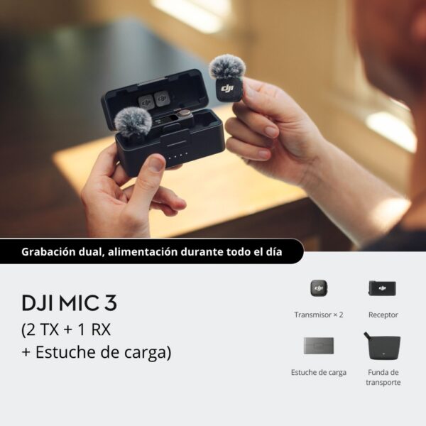 DJI Mic 3 (2 TX + 1 RX + Estuche de carga) 8 DJI Mic 3 (2 TX + 1 RX + Estuche de carga)